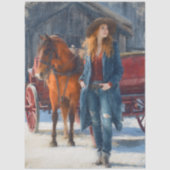 Decoupage Western Kerstmeisje Rode Schuur Tissuepapier (Voorkant)