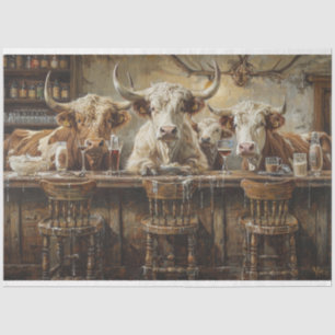 Decoupage Westerne bar met Koeien in de salon Tissuepapier