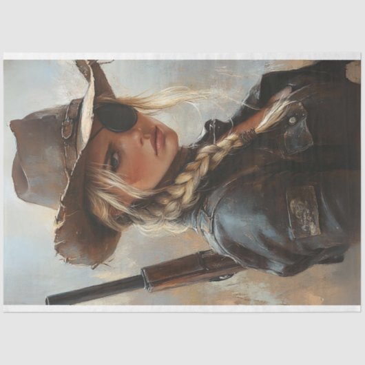 Decoupage Westerne Cowgirl Outlaw Patch op het oog Tissuepapier (Voorkant)