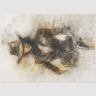 Decoupage Westerne Cowgirl Pencil Art Mystical Tissuepapier