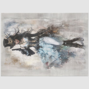 Decoupage Westerne Jurk Lady Steampunk Blauw Tissuepapier