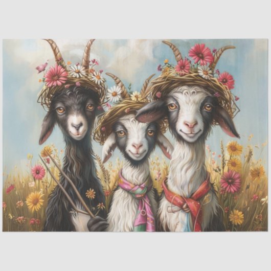Decoupage Whimsical 3 Goats In Field Tissuepapier (Voorkant)