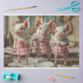 Decoupage Whimsical 3 Varkens Geruite Jurken Tissuepapier (Craft)