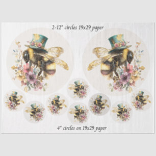 Decoupage Whimsical Bee 12" Ronden 4" Onderzetters Tissuepapier