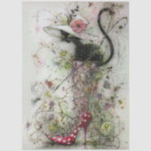 Decoupage Whimsical Black Cat Stiletto's Catwalk Tissuepapier (Voorkant)