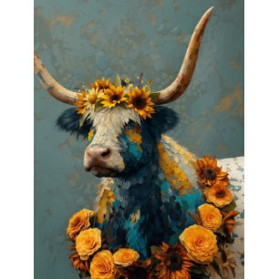 Decoupage Whimsical Blue Cracked Highland Koe Tissuepapier
