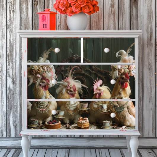 Decoupage Whimsical Boerderij Chickens Tea Party Tissuepapier