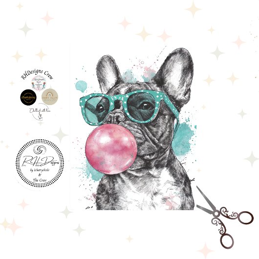 Decoupage Whimsical Bubble Gum Bulldog Tissuepapier