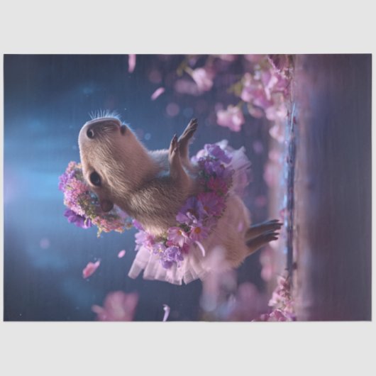 Decoupage Whimsical Capybara in Tutu Dancing Tissuepapier (Voorkant)