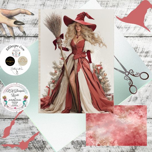Decoupage Whimsical Christmas Witch  Tissuepapier
