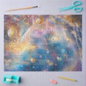 Decoupage Whimsical Comic Scene Gold Blues Tissuepapier (Craft)