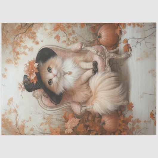 Decoupage Whimsical Cream Cat bij Thanksgiving Tissuepapier (Voorkant)