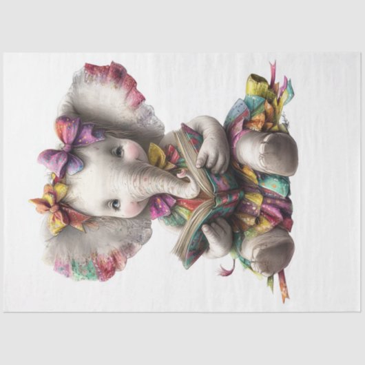 Decoupage Whimsical Elephant Reading voor studente Tissuepapier (Voorkant)