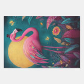 Decoupage Whimsical Flamingo Moon Blauwgroen Pinks Inpakpapier Vel (Voorkant 3)