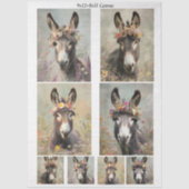 Decoupage Whimsical Floral Donkey Rustic Artwork Tissuepapier (Voorkant)