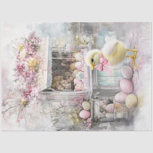 Decoupage Whimsical Fluffy Yellow Chick Pasen Tissuepapier (Voorkant)