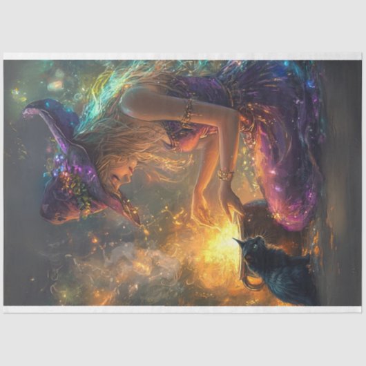 Decoupage Whimsical Halloween Witch in het Paarse Tissuepapier (Voorkant)