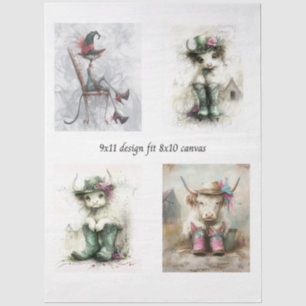 Decoupage Whimsical Highland Kalfjes en Katten Tissuepapier