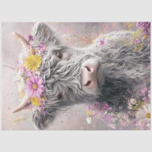 Decoupage Whimsical Highland Koe Bloemenkroon Tissuepapier