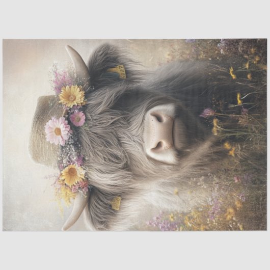 Decoupage Whimsical Highland Koe met Pet Tissuepapier (Voorkant)