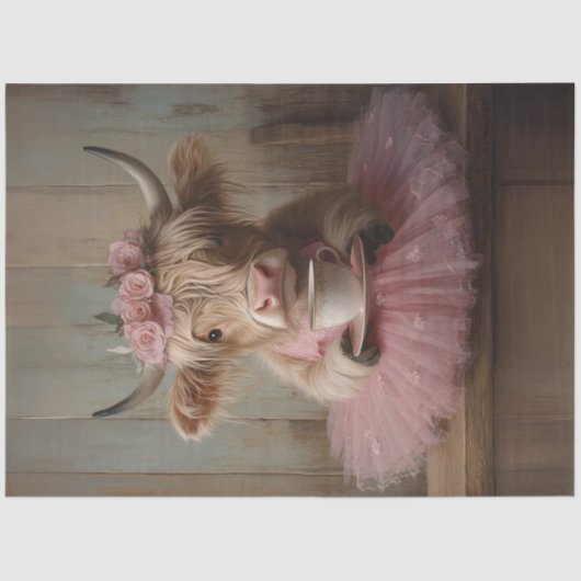 Decoupage Whimsical Highland Mini Koe & Koffie Tissuepapier (Voorkant)