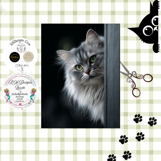 Decoupage Whimsical Persian Gray White Cat Tissuepapier