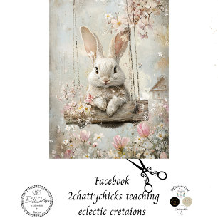 Decoupage Whimsical Rabbit Swinging Cottage Charm Tissuepapier