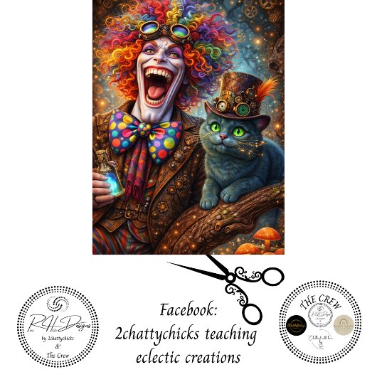 Decoupage Whimsical Steampunk Trickster Magic Cat Tissuepapier