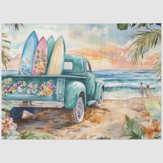 Decoupage Whimsical Truck Surfboard Beach Instelli Tissuepapier (Voorkant)