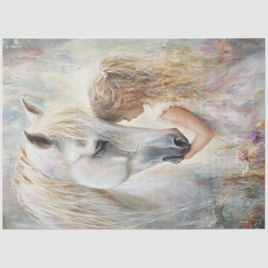 Decoupage Whimsical White Horse & Little Girl Tissuepapier (Voorkant)