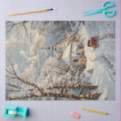 Decoupage Whimsical Winter Church Red Wagon Tissuepapier (Craft)