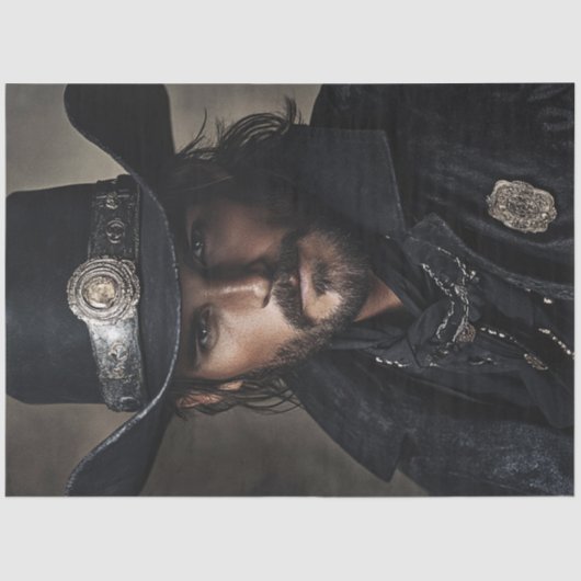 Decoupage Wild West Lawman gekleed in het zwart Tissuepapier (Voorkant)