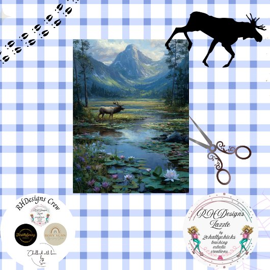 Decoupage Winter Scene Elk Hunting Tissuepapier