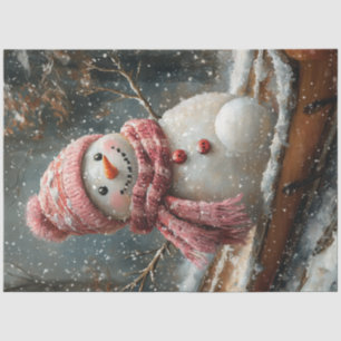 Decoupage Winter Wonderland Snowman op slee Tissuepapier