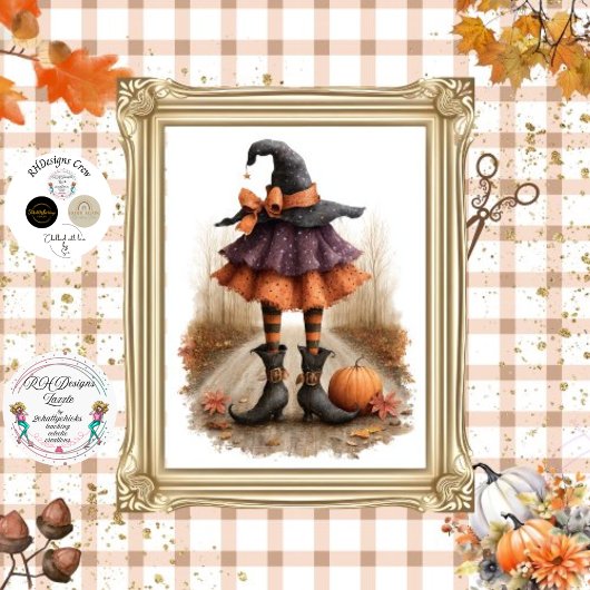 Decoupage Witch Striped Kousen Curled-teen Boots Tissuepapier