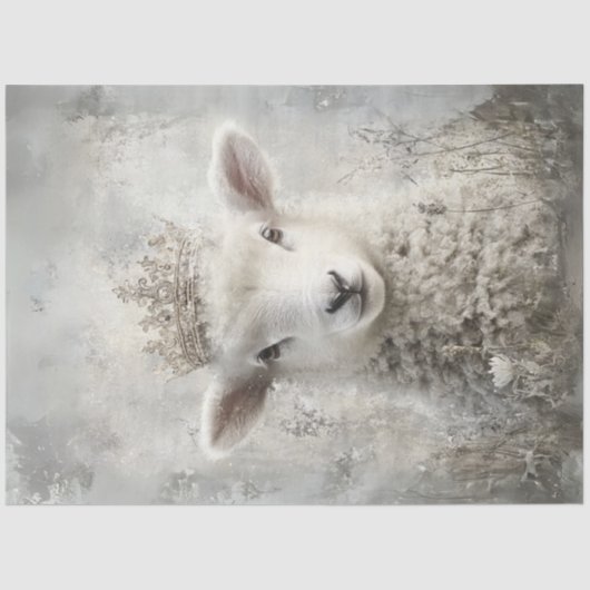 Decoupage Witte Lam Paaszondag  Kroon Tissuepapier (Voorkant)