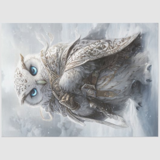 Decoupage witte uil ingewikkelde kleding in sneeuw tissuepapier (Voorkant)