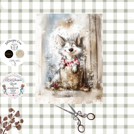 Decoupage Wolf Character Story Book  in Forest Tissuepapier