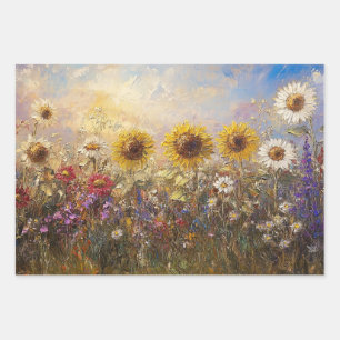 Decoupage Zonnebloemen Madeliefjes Levendig Gekleu Inpakpapier Vel