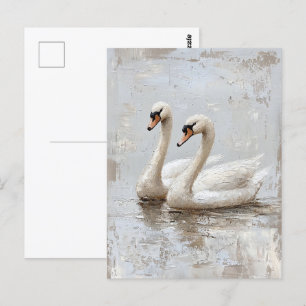 Decoupage Zwaan Paar Olieverf Schilderij Briefkaart