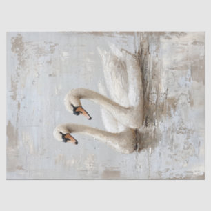 Decoupage Zwaan Paar Olieverf Schilderij Tissuepapier