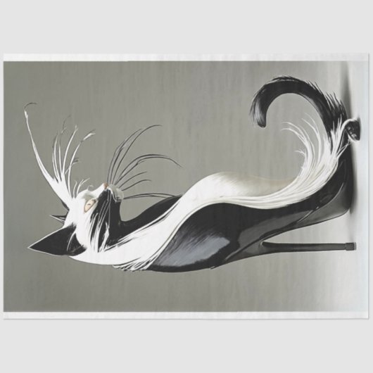 Decoupage Zwart Wit Kat in Hoge Hakschoen Tissuepapier (Voorkant)