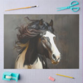 Decoupage Zwart Wit Paard Gypsy Vanner Long Mane Tissuepapier (Craft)