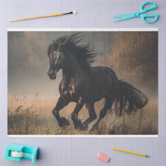 Decoupage zwarte hengst loopveld tissuepapier (Craft)