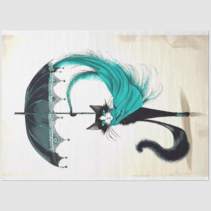 Decoupage zwarte kat in hoge hak paraplu tissuepapier