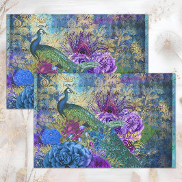 DECOUPAGINA PEACOCK FLORAL COLLAGE TISSUEPAPIER