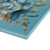 Découper Planche à Challah Shabbat Fleurs Bleues et Dorées (Coin)