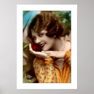 decovrouw met mooi roos, parels, flirt poster