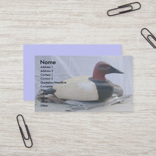 Décoy Canvasback #1 Cartes de visite (Devant/Arrière en situation)