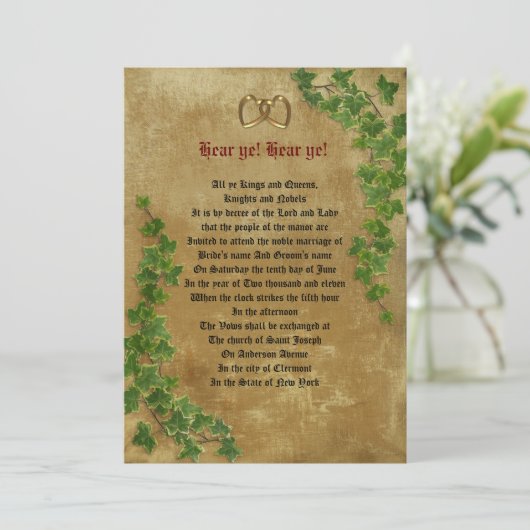 Décret faire-part de mariage médiéval modèle (Debout devant)